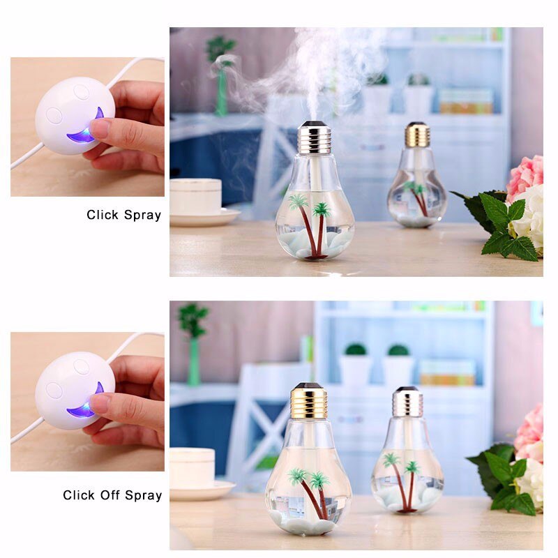 400ML Bulb Essential Oil Humidifier Ultrasonic Diffuser LED Night Light Air Freshener