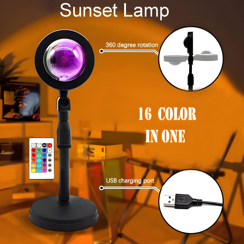 High-Efficiency USB Sunset Projector Lamp With 16-Color LED And Remote Control